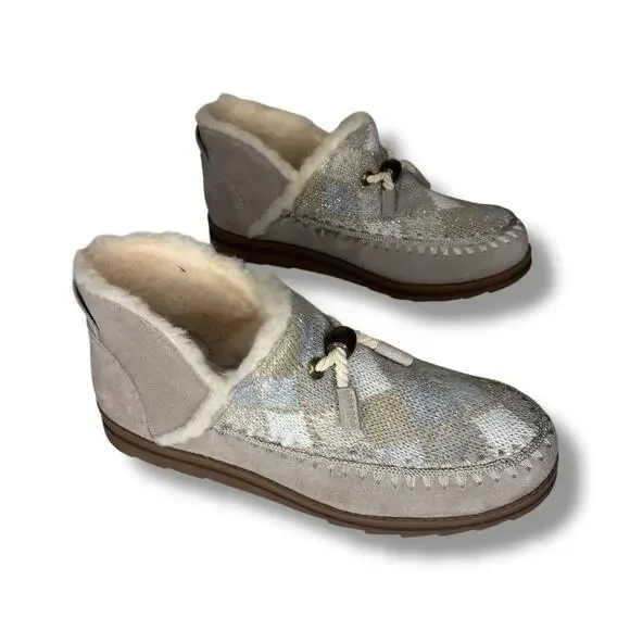 Muk Luks Size 11 Ziggy Wilshire Bootie House Shoe Beige Wool Blend Memory Foam - Picture 5 of 8